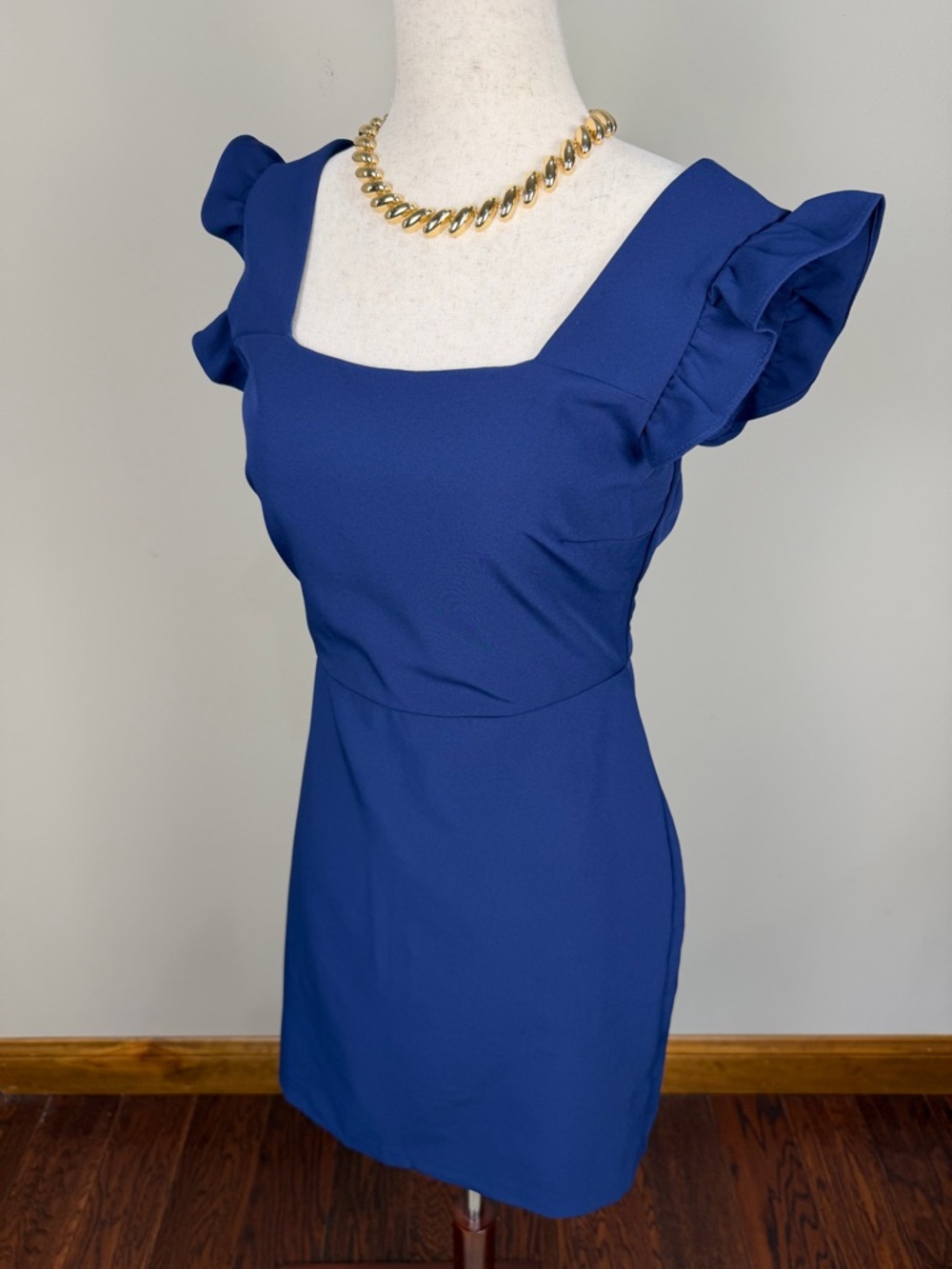 Sam Edelman Navy Sheath Mini Dress Ruffle Sleeve Square Neck Size 4